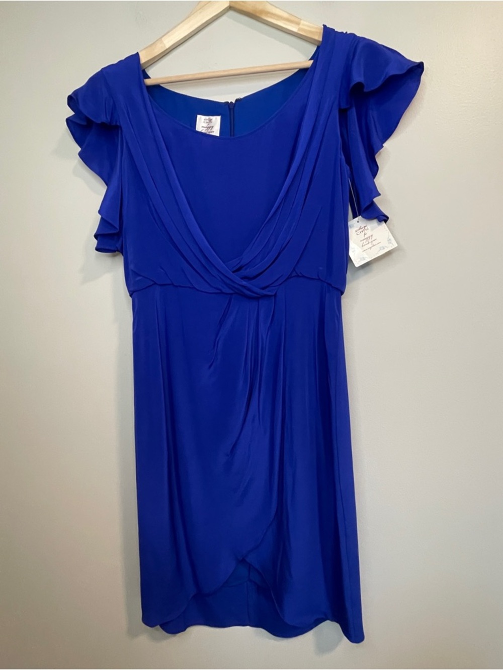Suzi Chin for Maggy Boutique Royal Blue Midi Dress with Flutter Sleeves